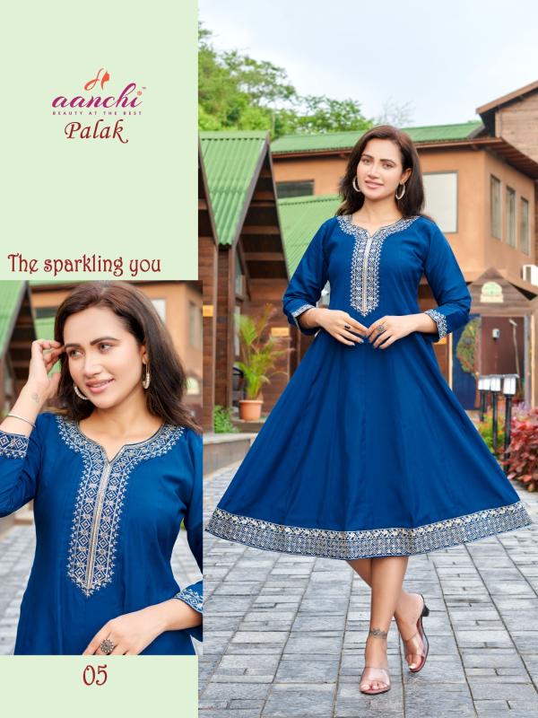 Aanchi Palak Roman Silk Embroidered Kurti Collection