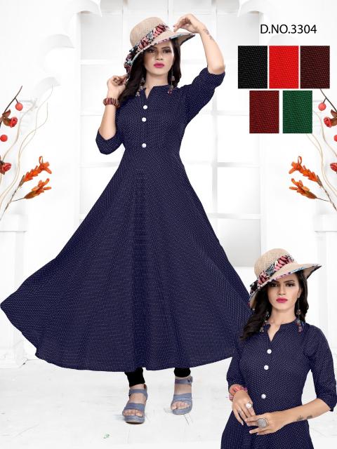 Bandhvi 3304 Rayon Printed Flair Style Kurti Collection