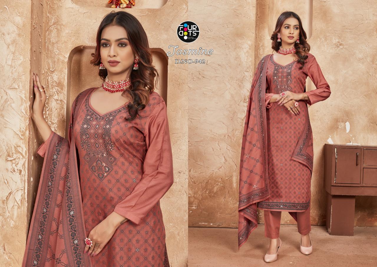 Four Dots Jasmine Muslin Designer Dress Material Collection