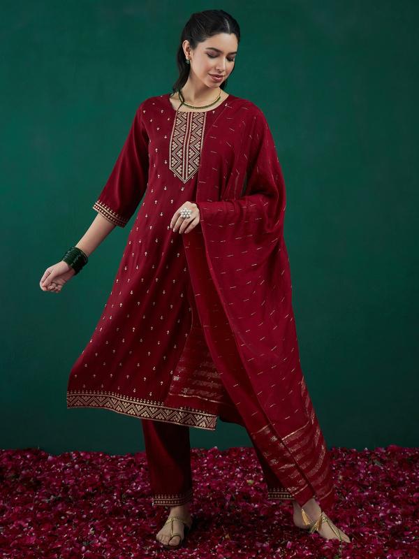 Indo Era 2459 Sequinned Chanderi Silk Kurta With Trousers And Dupatta