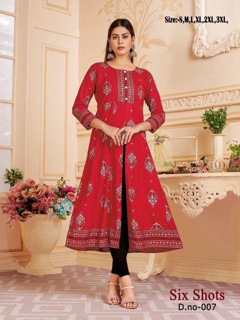 Six Shots Fancy Front Cut Designer Long Kurti Collection