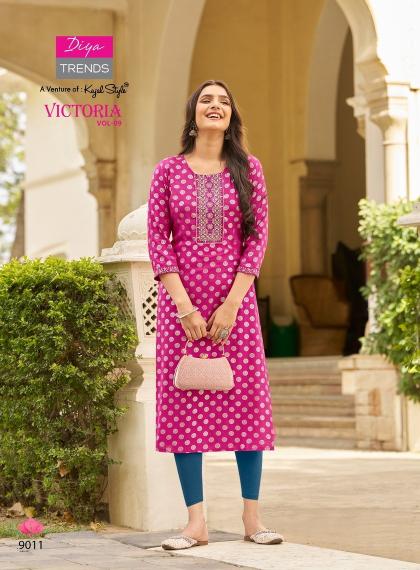 Victoria Vol 9 Diya Trends Classy Rayon Printed Kurti Collection