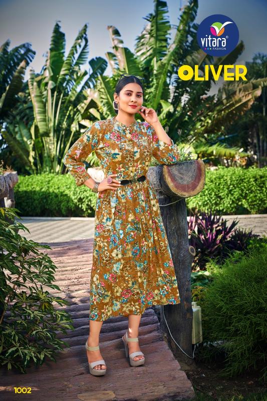 Vitara Oliver Rayon Rinkle Printed Kurti Collection