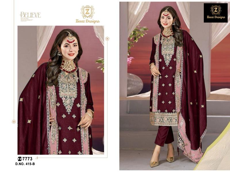 Ziaaz Designs 415 Chinon Embroidered Dress Material