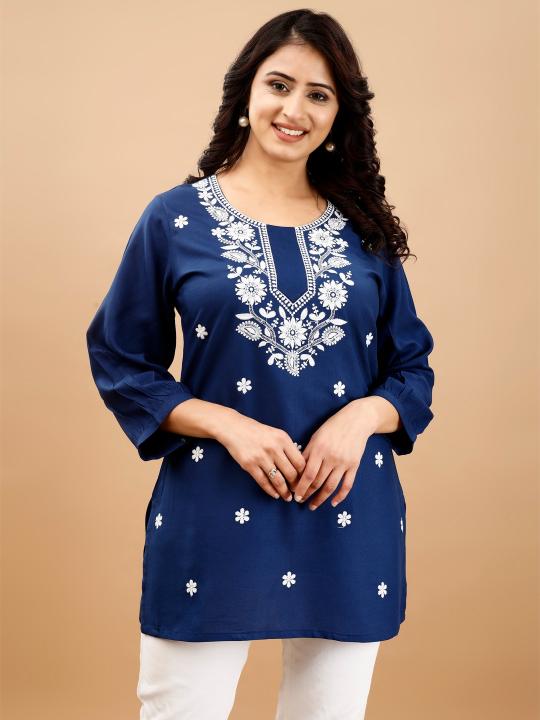 9Star Riddhi Designer Rayon Embroidery Short Kurti Collection