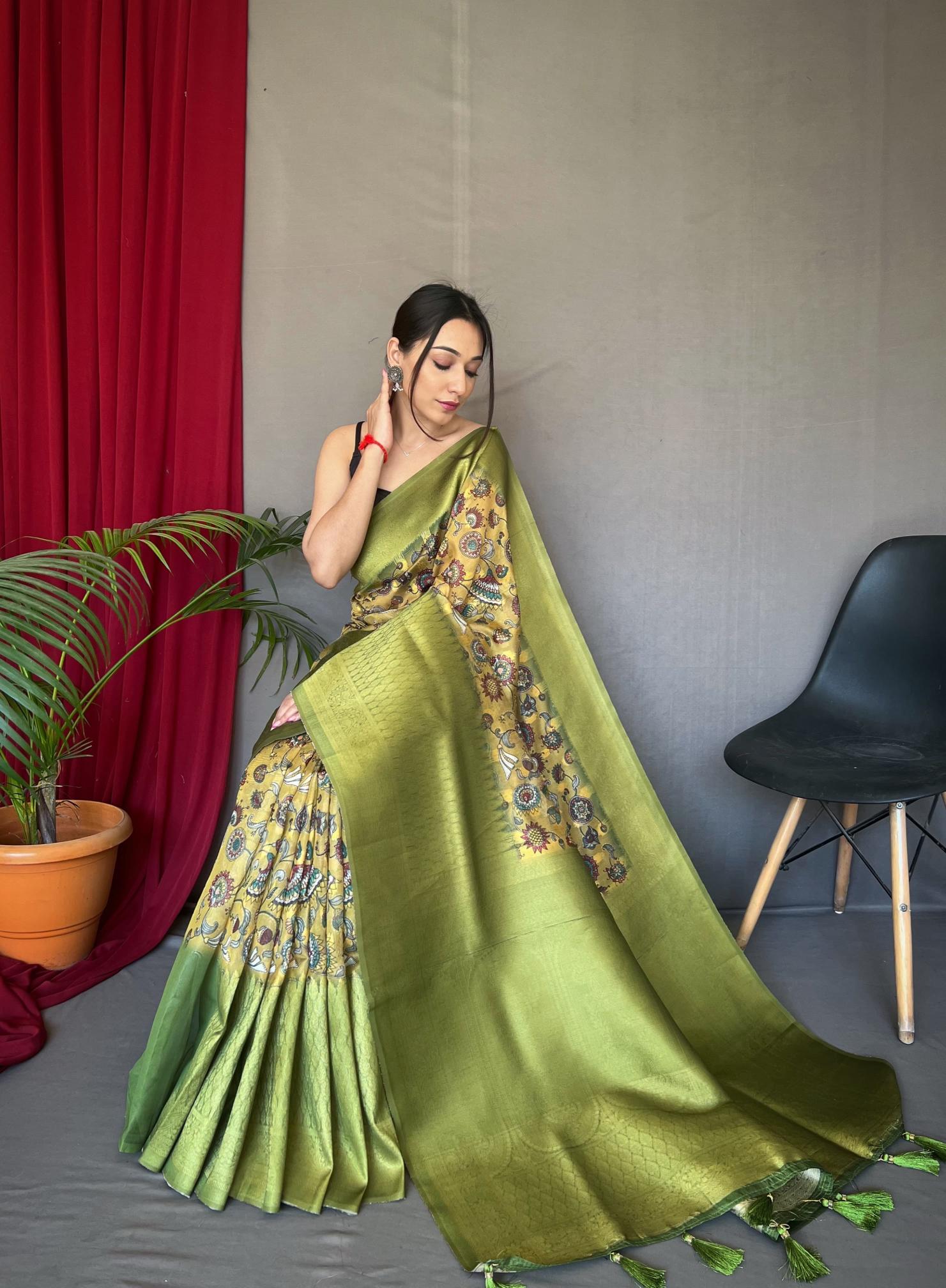 Kora Kalamkari 3D Digital Printed Saree Collection