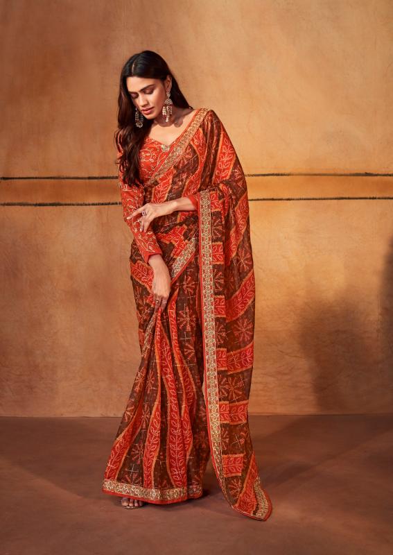 Stavan Gerua Chiffon With Embroidery Border Saree Collection