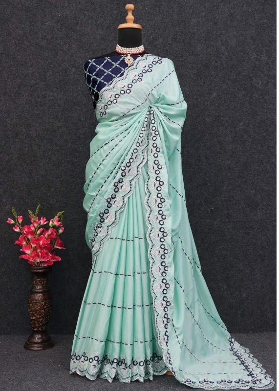 Vt 5075 Chinon Silk Embroidered Saree Collection