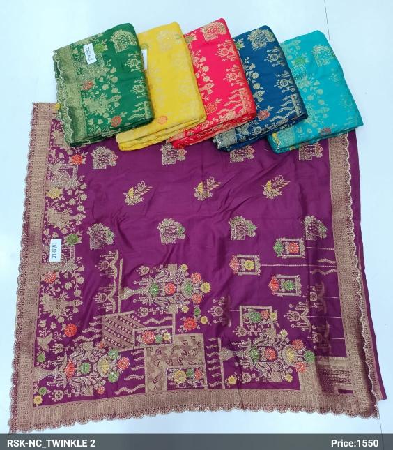 NC_TWINKLE 2 DOLA SILK SAREE WITH SHIROSKI WORK SET OF 6 PCS