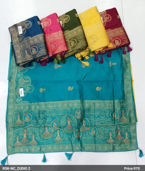 NC_ZUDIO 2 DOLA SILK SAREE WITH SHIROSKI WORK SET OF 6 PCS