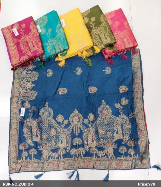 NC_ZUDIO 4 DOLA SILK SAREE WITH SHIROSKI WORK SET OF 6 PCS