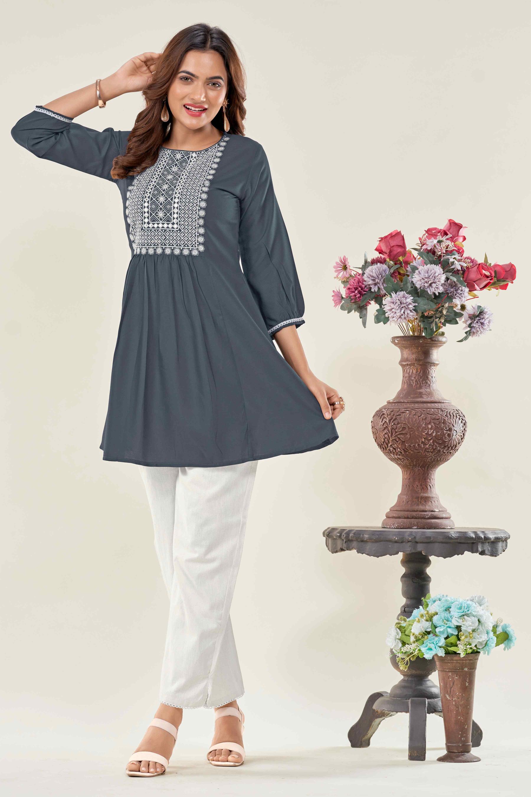 Rsk Wholesale Vol 1191 Rayon Fabric Embroidery work Top online wholesale in surat