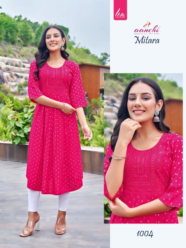 Aanchi Mitara Rayon Fancy Embroidered Kurti Collection