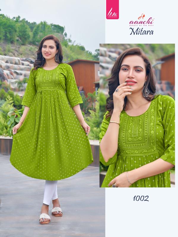 Aanchi Mitara Rayon Fancy Embroidered Kurti Collection