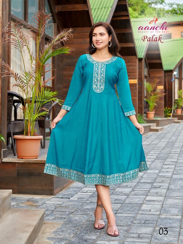 Aanchi Palak Roman Silk Embroidered Kurti Collection