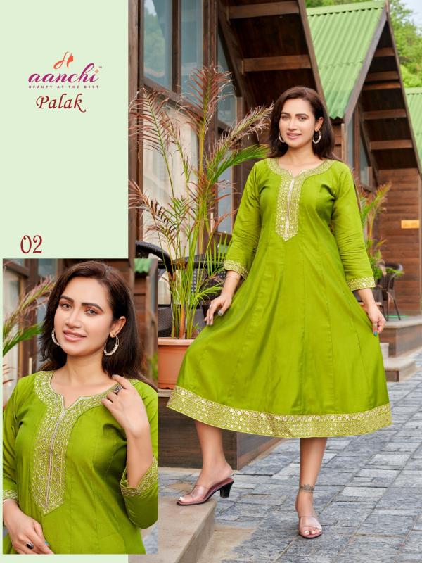 Aanchi Palak Roman Silk Embroidered Kurti Collection