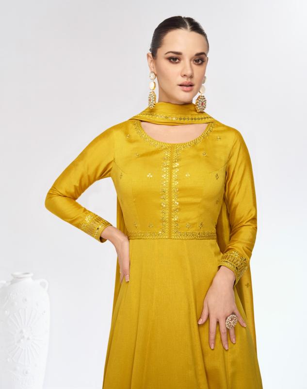 Aashirwad Mari Gold Premium Silk Gown With Dupatta Collection