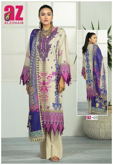 Alzohaib Zoohra Vol 1 Luxury Lawn Collection Dress Material