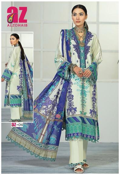 Alzohaib Zoohra Vol 1 Luxury Lawn Collection Dress Material