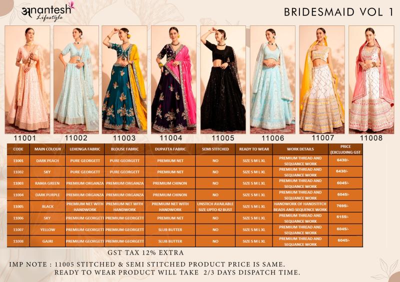 Anantesh Bridesmaid Vol 1 Designer Lehenga Choli Collection