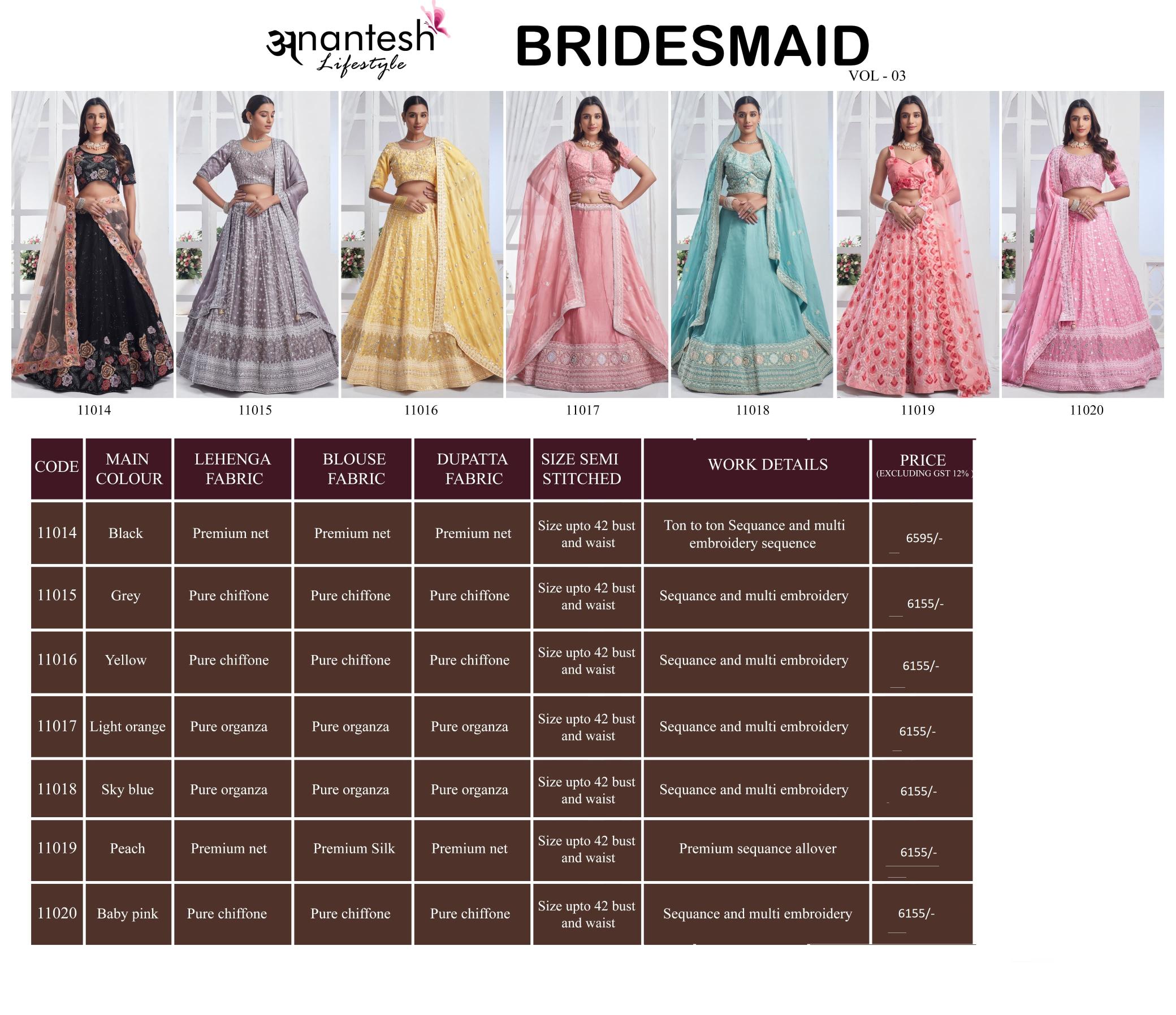 Anantesh Bridesmaid Vol 3 Designer Lehenga Choli Collection