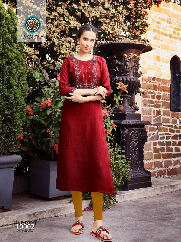 Aradhna Parrot Vol 10 Embroidery Work Long Kurti Collection