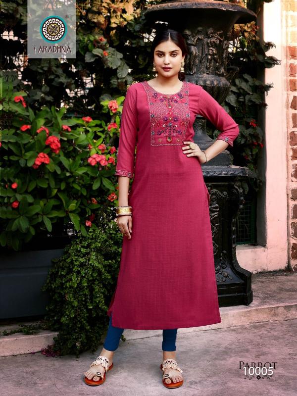 Aradhna Parrot Vol 10 Embroidery Work Long Kurti Collection