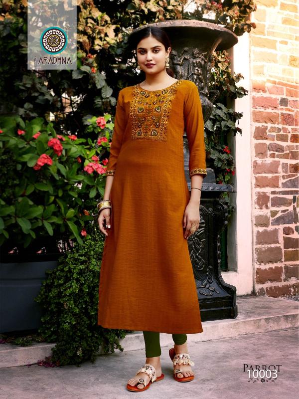 Aradhna Parrot Vol 10 Embroidery Work Long Kurti Collection