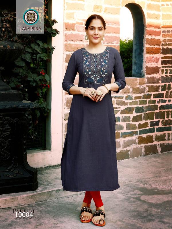 Aradhna Parrot Vol 10 Embroidery Work Long Kurti Collection