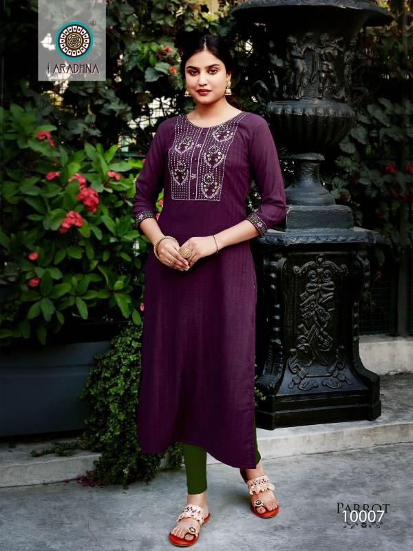 Aradhna Parrot Vol 10 Embroidery Work Long Kurti Collection