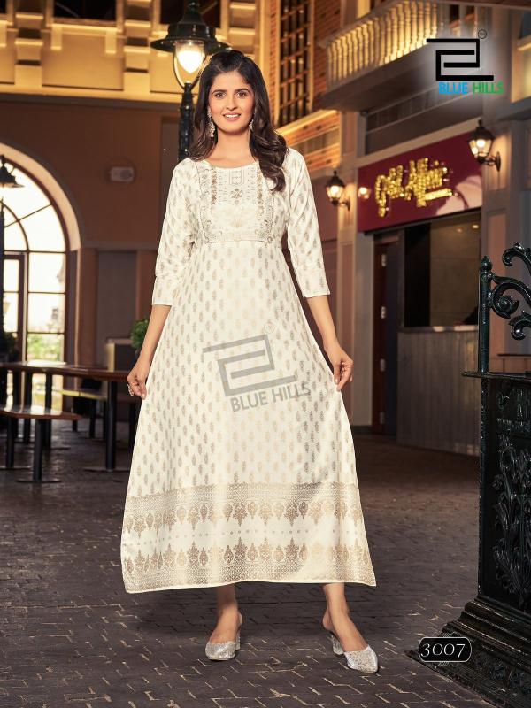 Blue Hills Reels Vol 03 Rayon Foil Printed Long Kurti Collection