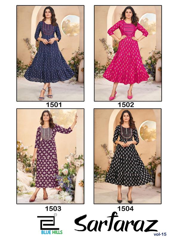 Blue Hills Sarfaraz Vol 15 Nx Rayon Printed Kurti Collection