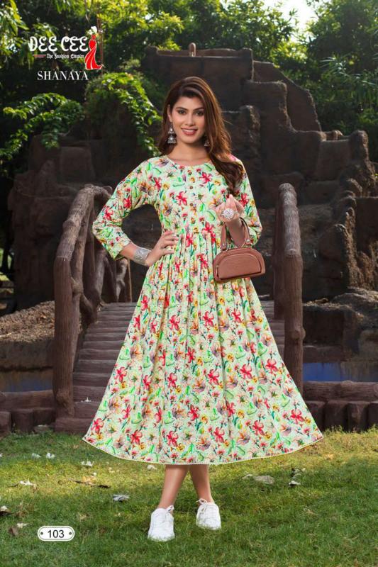 Deecee Shanaya Rayon Printed Long Kurti Collection