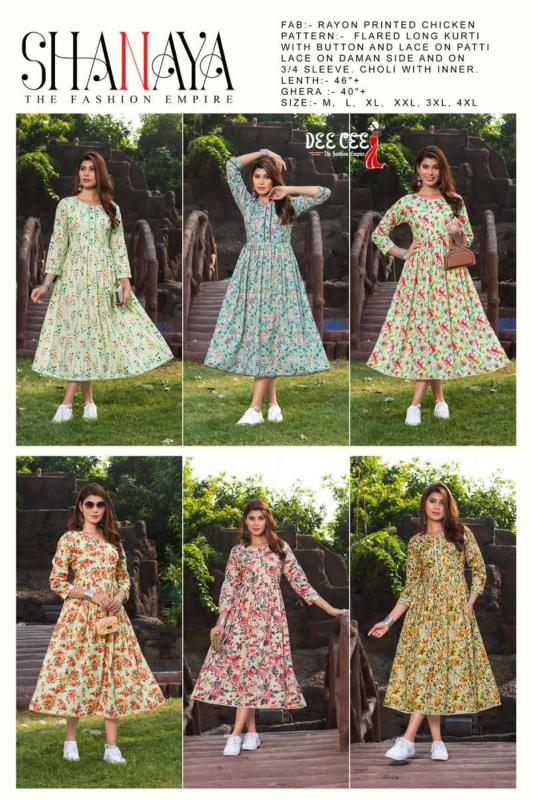 Deecee Shanaya Rayon Printed Long Kurti Collection