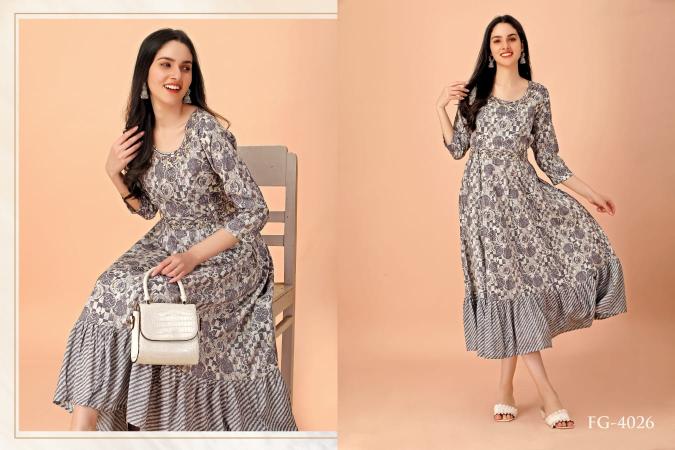 Fg Violet Casual Wear Rayon Long Kurti Collection