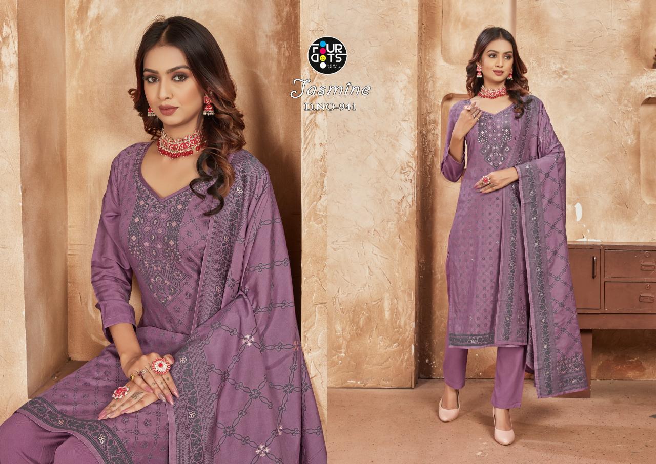 Four Dots Jasmine Muslin Designer Dress Material Collection