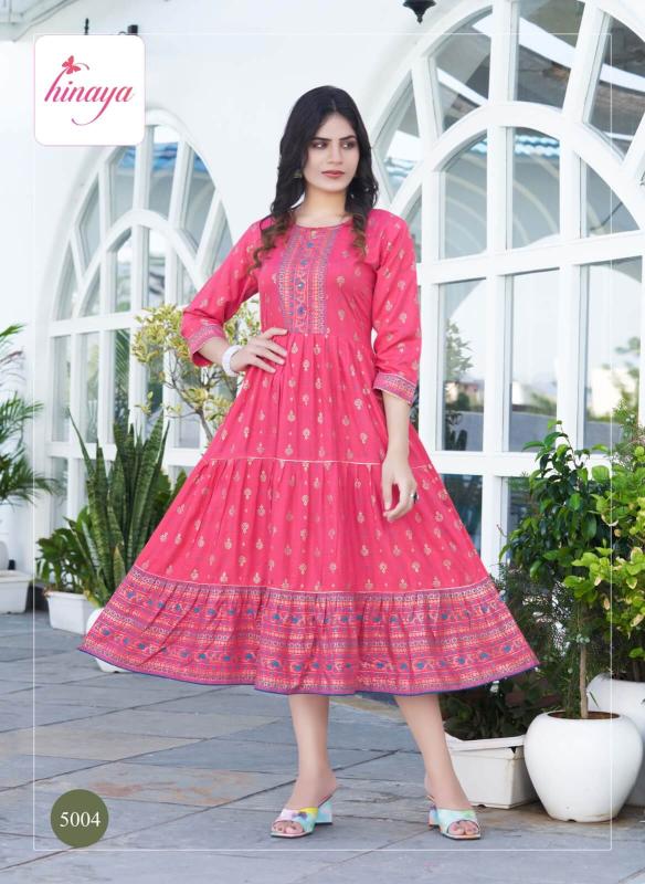 Hinaya Rashi Vol 5 Long Rayon Flaired Kurti Collection