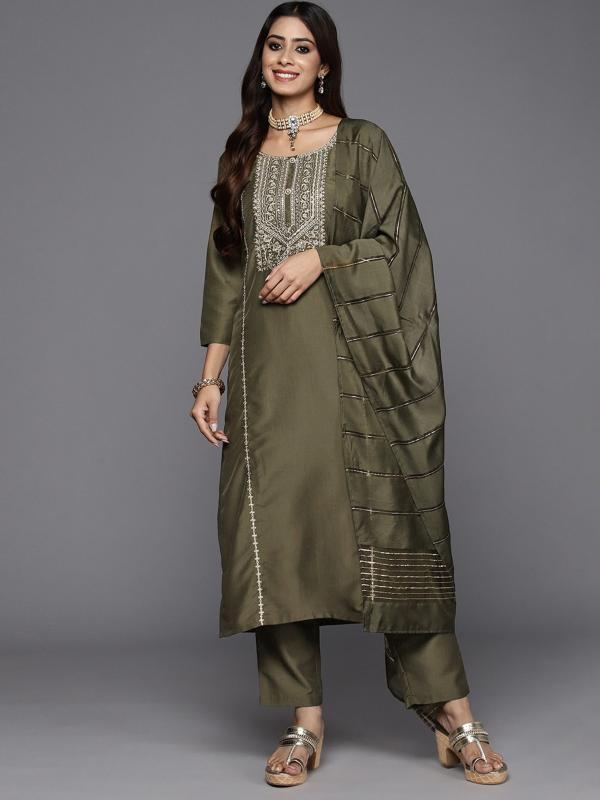 Indo Era 2409 Floral Embroidery Kurti Pant With Dupatta Collection