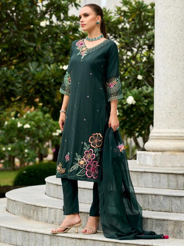 Indo Era 2454 Embroidery Thread Work Kurti Pant With Dupatta Collection