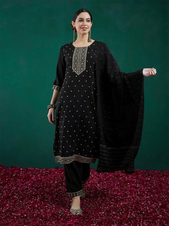 Indo Era 2459 Sequinned Chanderi Silk Kurta With Trousers And Dupatta