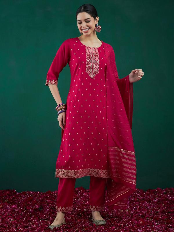 Indo Era 2459 Sequinned Chanderi Silk Kurta With Trousers And Dupatta