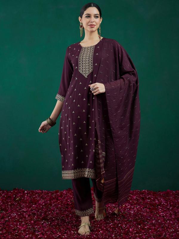 Indo Era 2459 Sequinned Chanderi Silk Kurta With Trousers And Dupatta