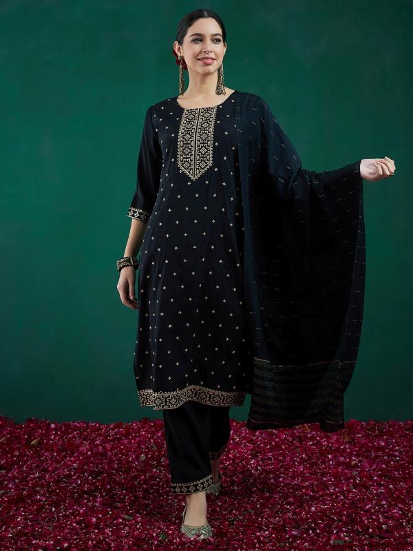 Indo Era 2459 Sequinned Chanderi Silk Kurta With Trousers And Dupatta