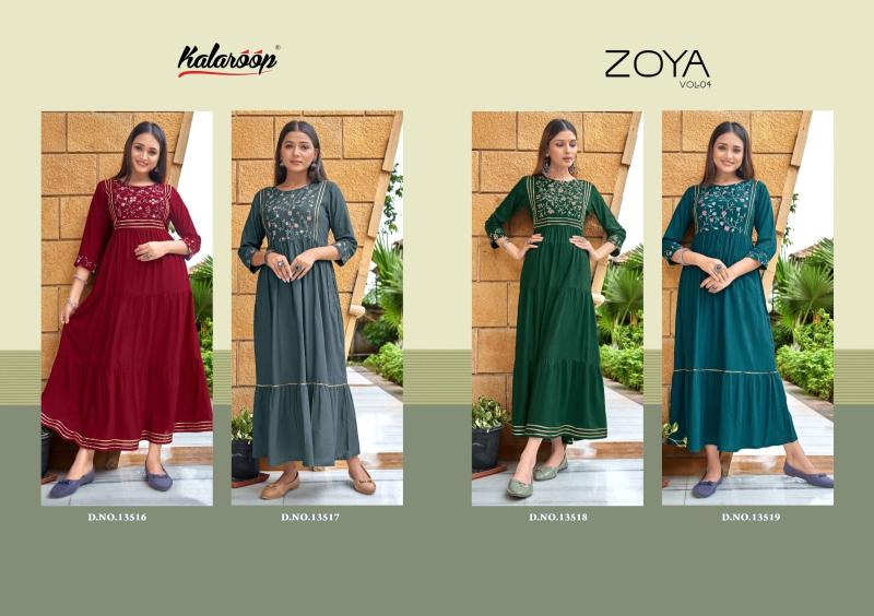 Kalaroop Zoya 4 Rayon Embroidered Long Kurti Collection