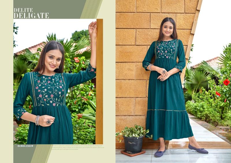 Kalaroop Zoya 4 Rayon Embroidered Long Kurti Collection