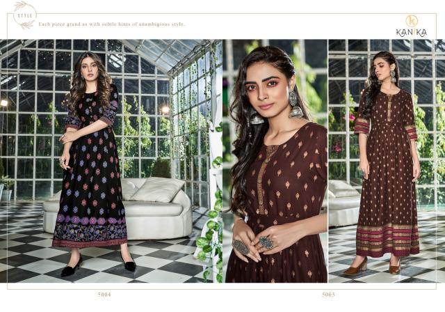 Kanika Aarohi Rayon Printed Long Kurtis Collection