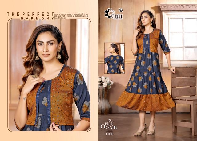 Kinti Black Ocean Vol 10 Designer Long Kurti Collection