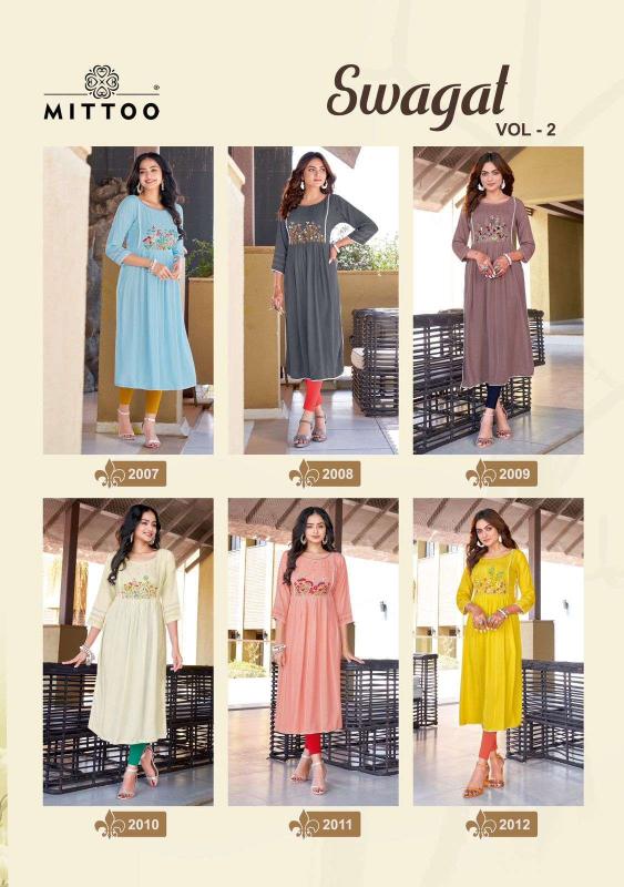 Mittoo Swagat Vol 2 Rayon Embroidered Long Kurti Collection