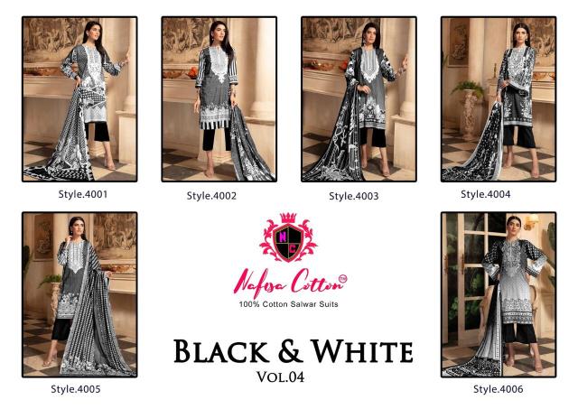 Nafisa Black And White 4 Karachi Cotton Dress Material