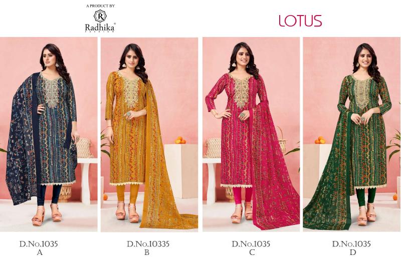 Radhika Azara Lotus Cotton Printed Dress Material Collection